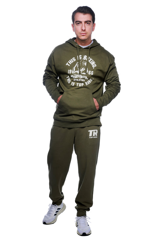 Top Rank Army Green Sweatpant with the Top Rank logo on the left leg.
