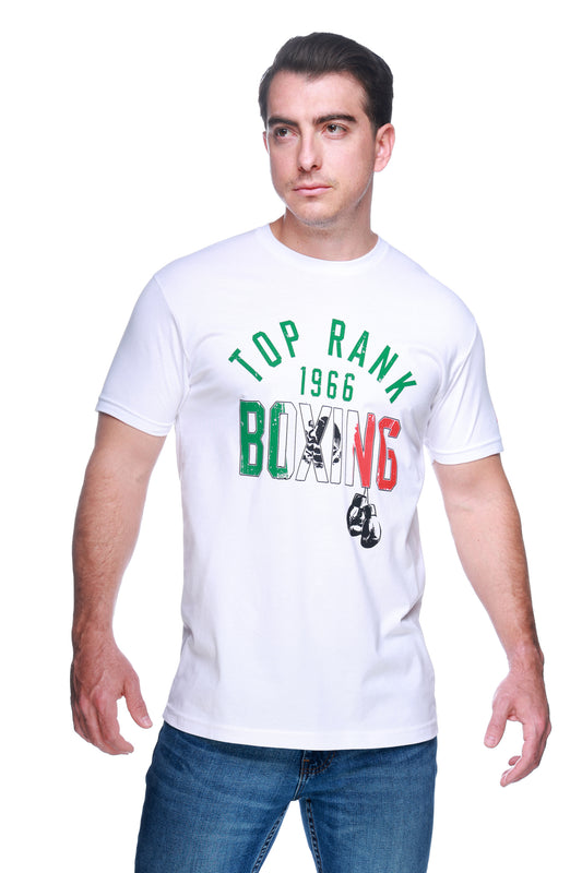 Top Rank Mexican Heritage T-Shirt with Mexican flag design and Top Rank logo on the sleeve.