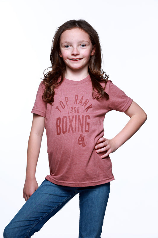 Top Rank Youth Heather Mauve T-Shirt with the Top Rank logo on the front