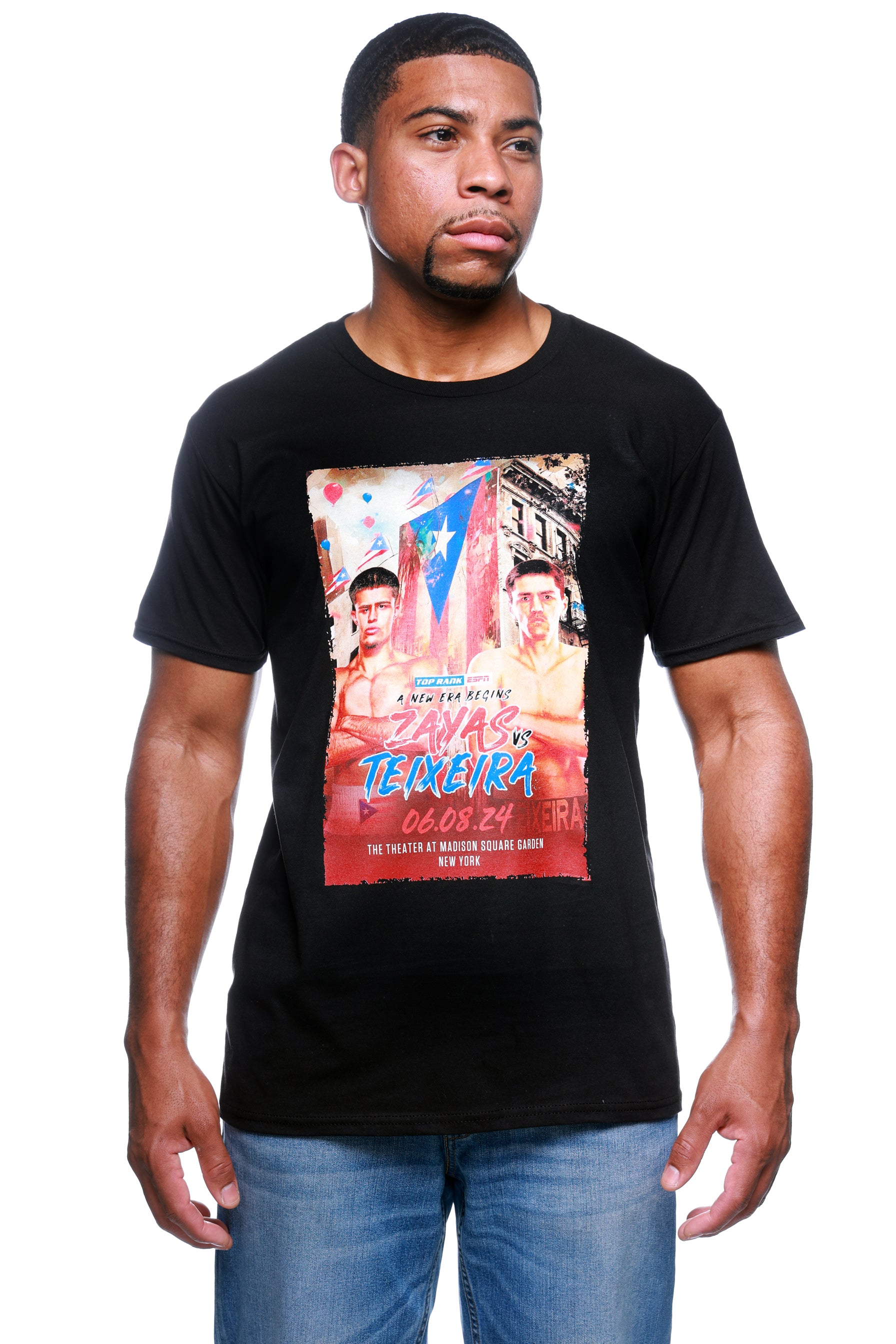 Xander Zayas Event T-Shirt featuring a vibrant full-color design commemorating his June 8 fight.