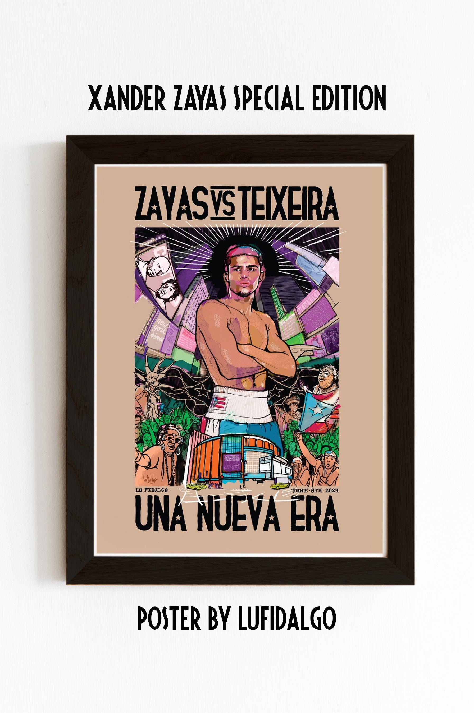 Xander Zayas Special Edition Poster by Puerto Rican artist LuFidalgo, featuring vibrant and dynamic artwork celebrating Zayas' first headlining event during Puerto Rican Day Parade Weekend.